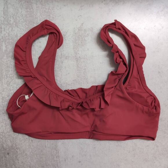 NWT Andie The Hydra Top Russet (Dark Red) Ruffled Neckline Bikini Swimwear M - Picture 3 of 8